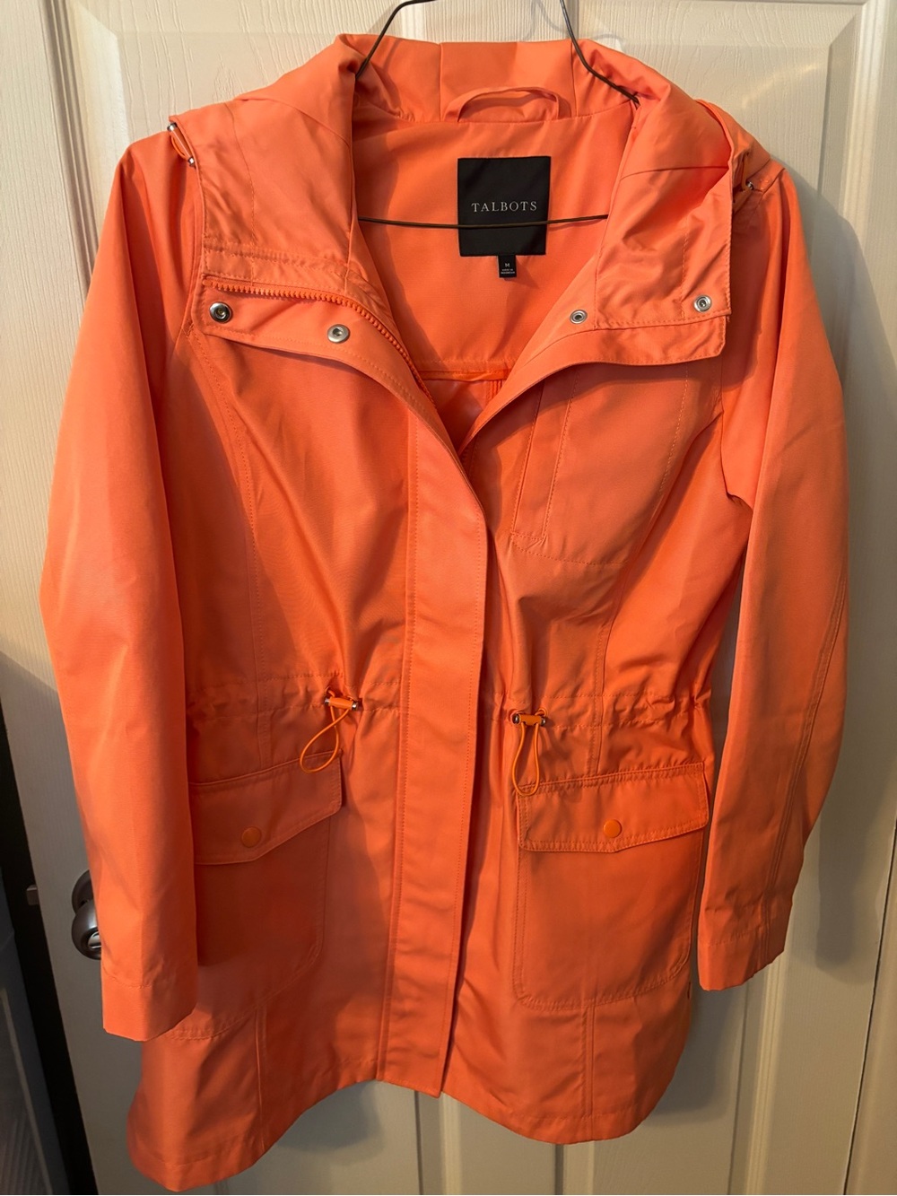 Talbots Coral Orange Hooded Trench Raincoat